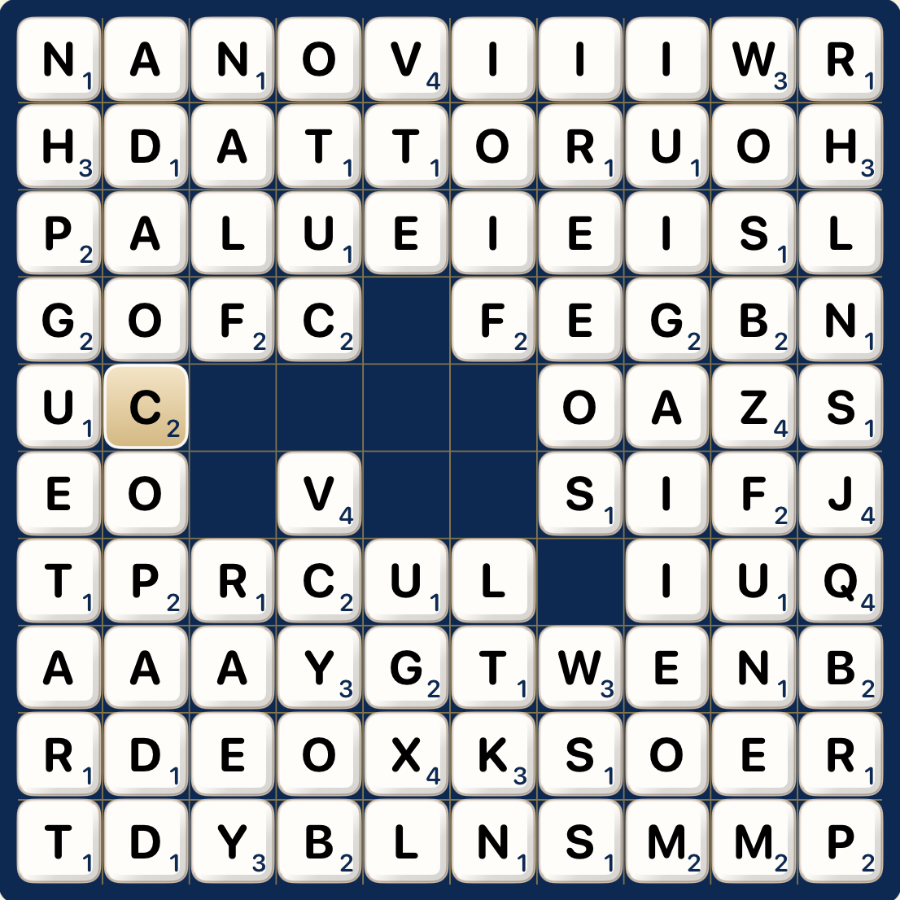 LineSpell board — COVES spelled across row five